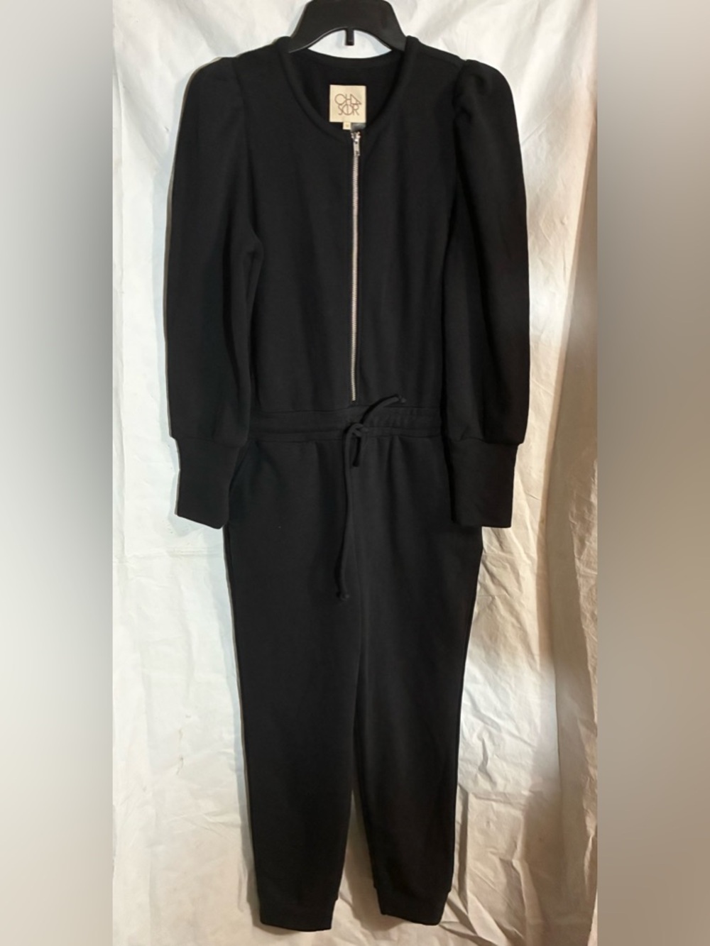 Chaser Puff Sleeve Jumpsuit Sz M Black 1 Pc Romper Y2K Zip Up Comfy stretch